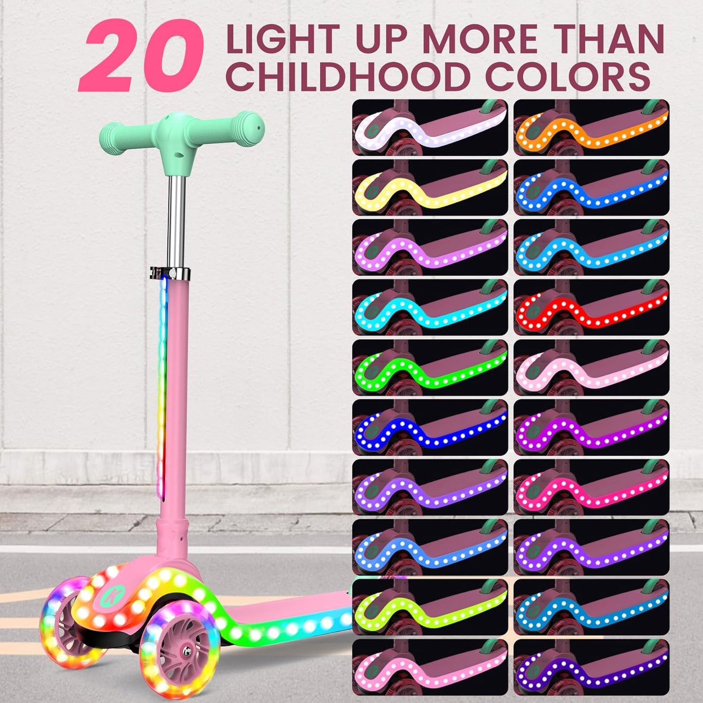 KIDSCOTER Foldable Scooters Scooter with Light-Up Handlebars for Kids, Pink NEW