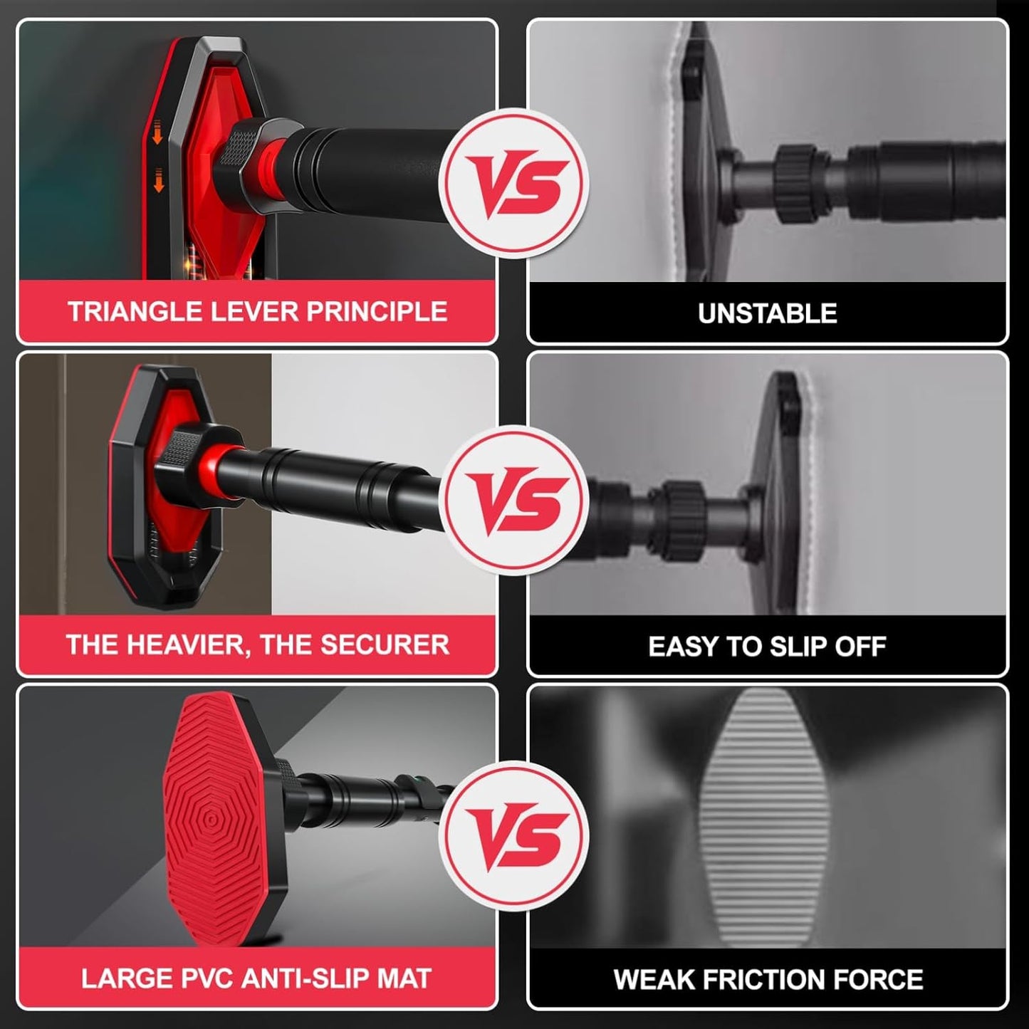 Sturdy Pull-Up Bar for Doorway Workout - Thickened Steel Frame in Red-Black NEW