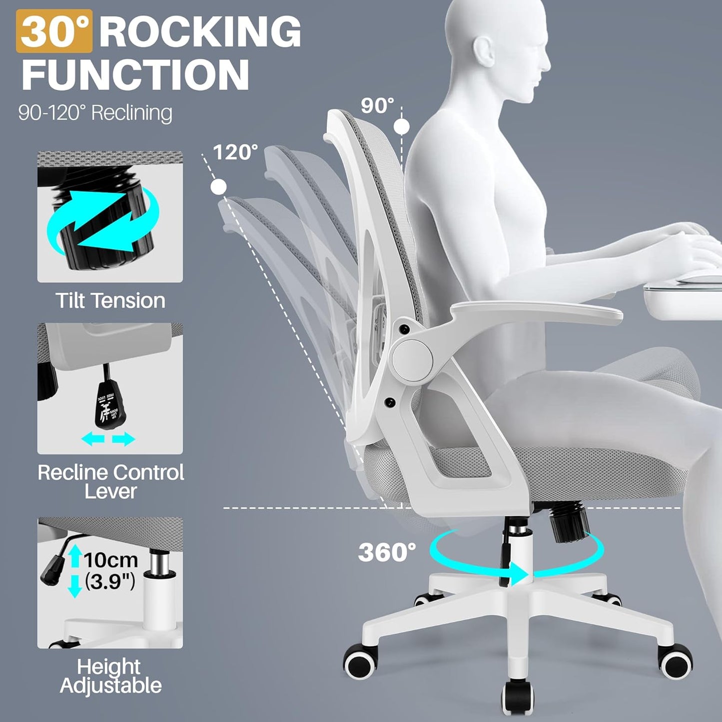 FelixKing Ergonomic Desk Chair Breathable Mesh Task Office with Wheels Size NEW
