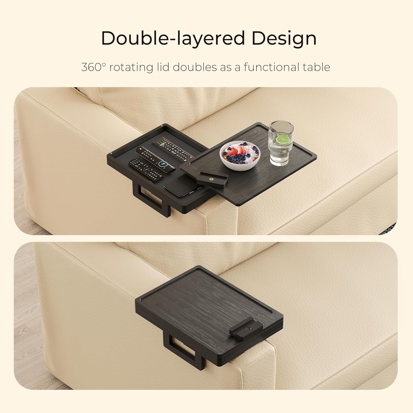 Wealone Bamboo Sofa Arm Tray, Black Serving Tray 12.99 x 9.25 5.51 Inches DEMO