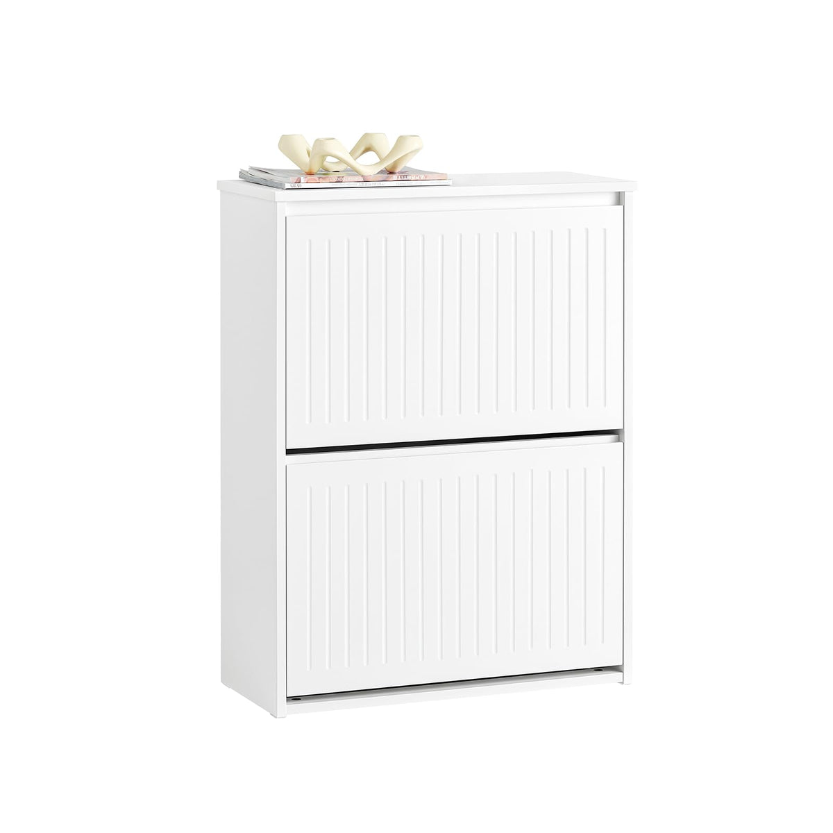SoBuy White Free Standing Shoe Rack Cabinet with 2 Flip-Drawers, Shelves NEW