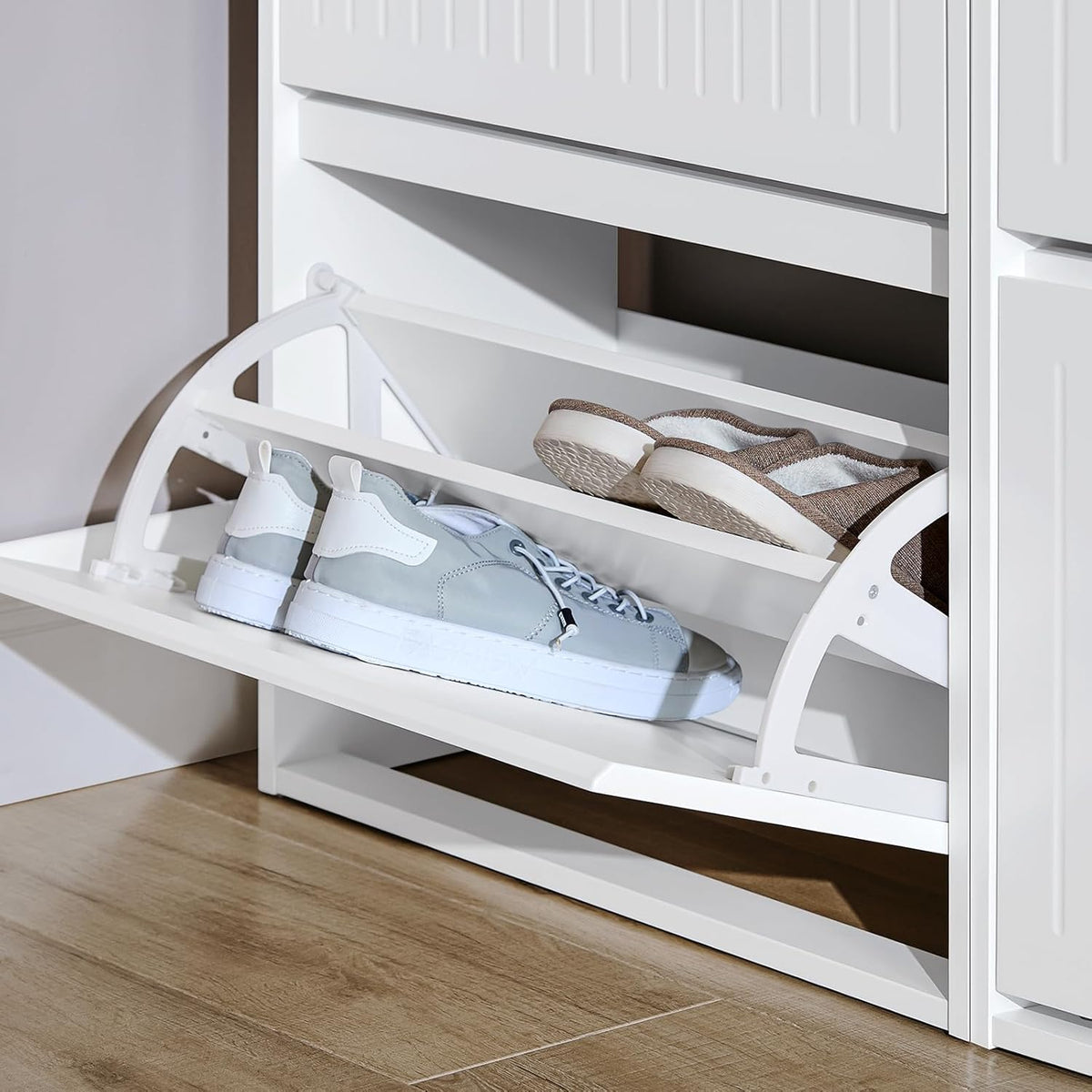 SoBuy White Free Standing Shoe Rack Cabinet with 2 Flip-Drawers, Shelves NEW
