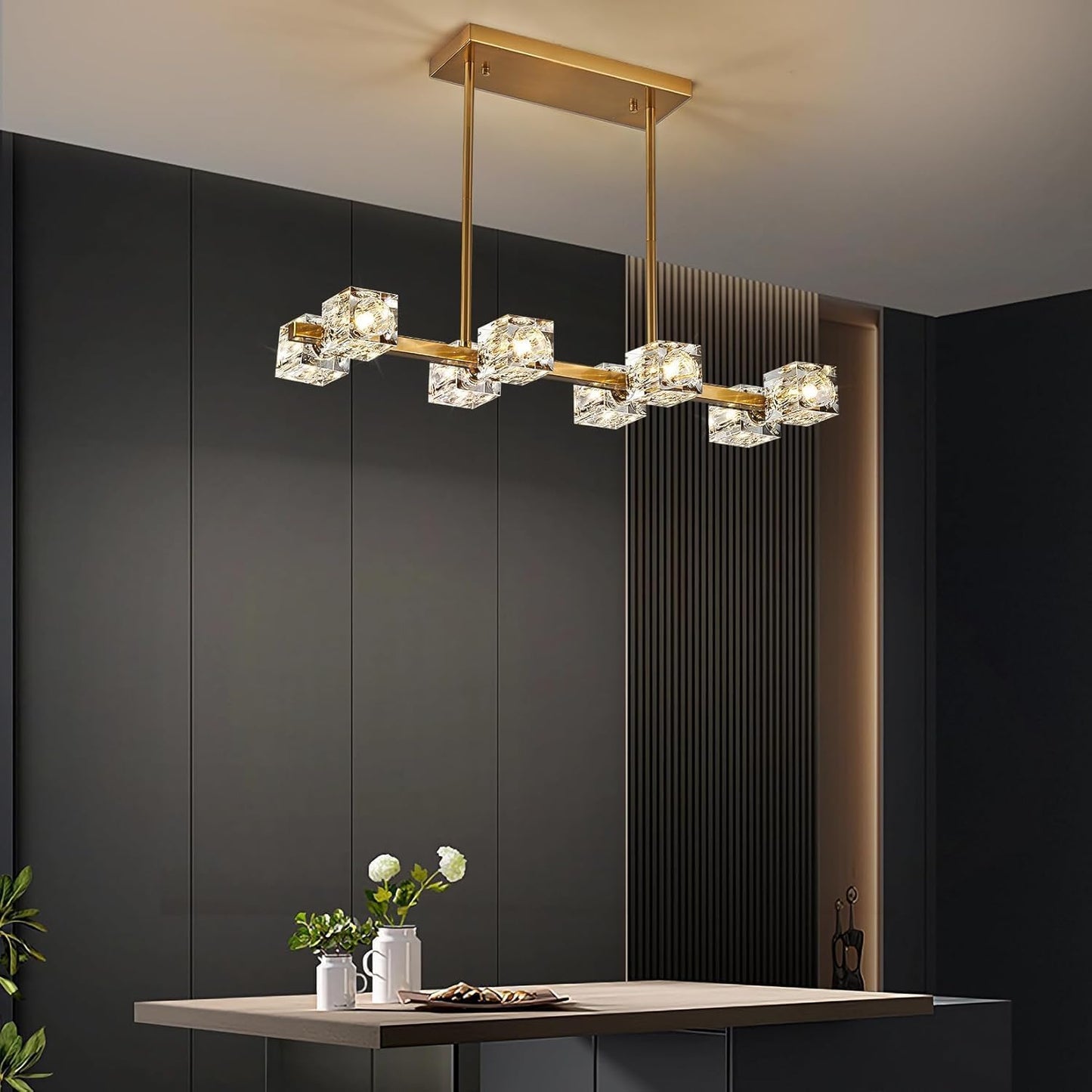 ZIYBICB 8-Light Chandeliers Gold Modern Crystal Chandelier Rectangular DEMO