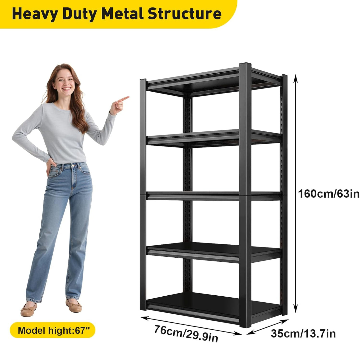 KZOBYD 5-Tier Adjustable Industrial Garage Shelving Unit Black 76*35*160cm DEMO