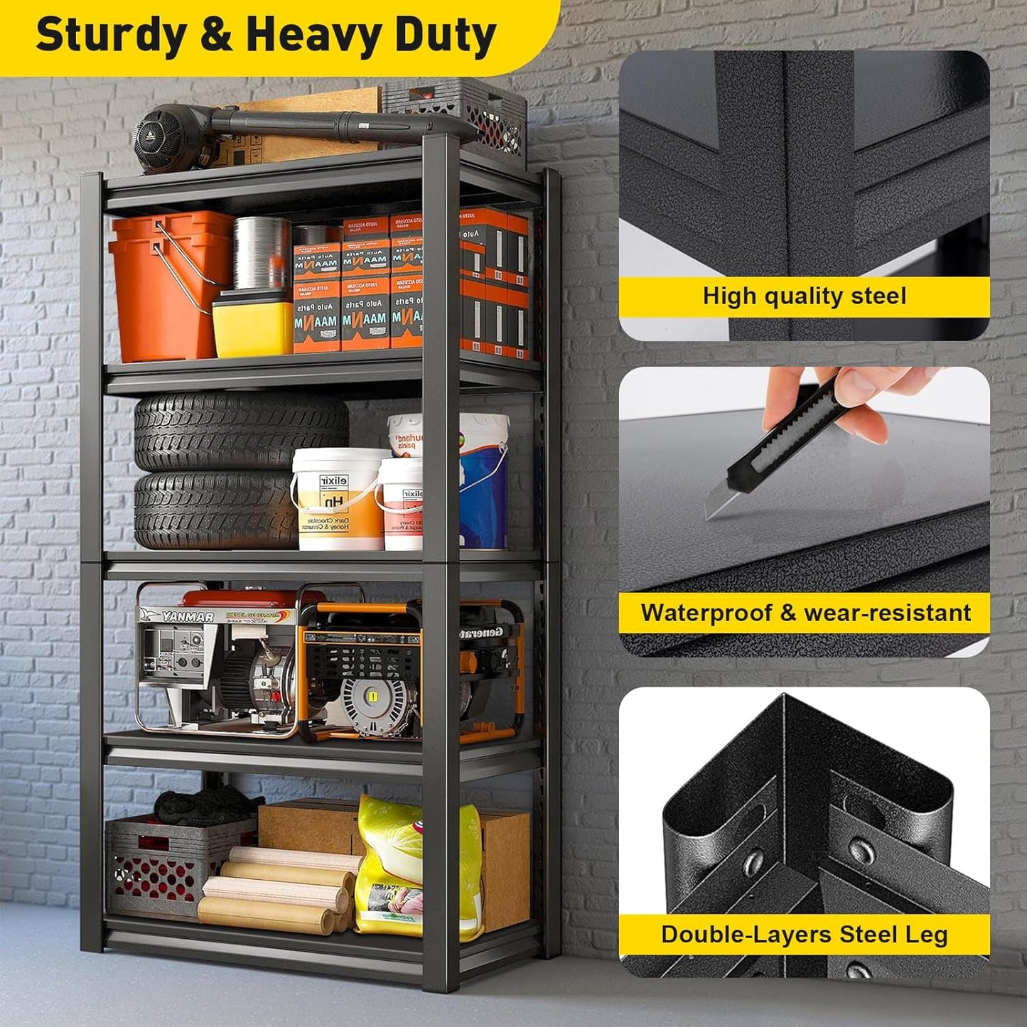 KZOBYD 5-Tier Adjustable Industrial Garage Shelving Unit Black 76*35*160cm DEMO