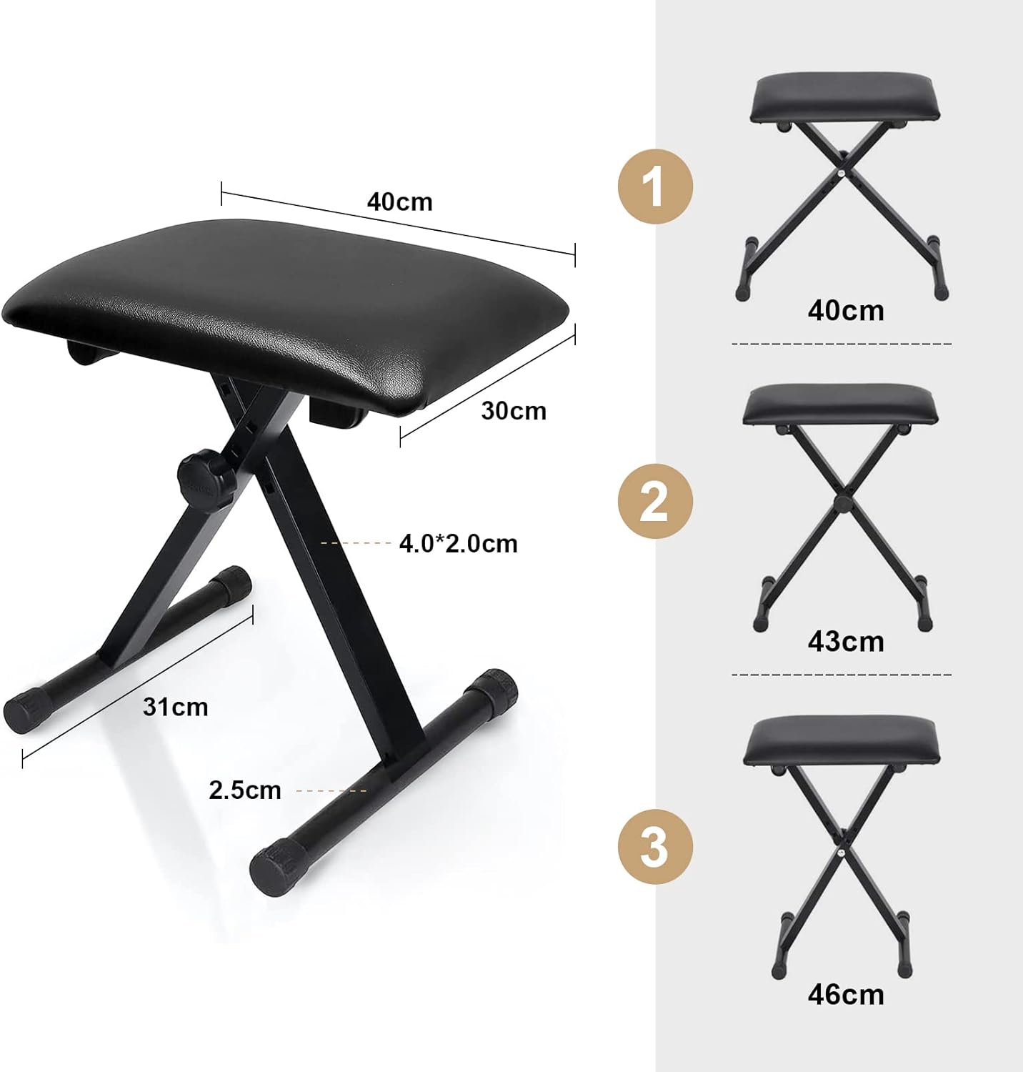 croch Adjustable Accessories X-Style Collapsible Piano Bench with Black NEW