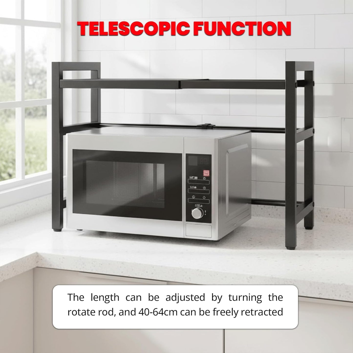 TRUCART Adjustable Metal Kitchen Rack with Hooks and Shelves, Black Storage NEW