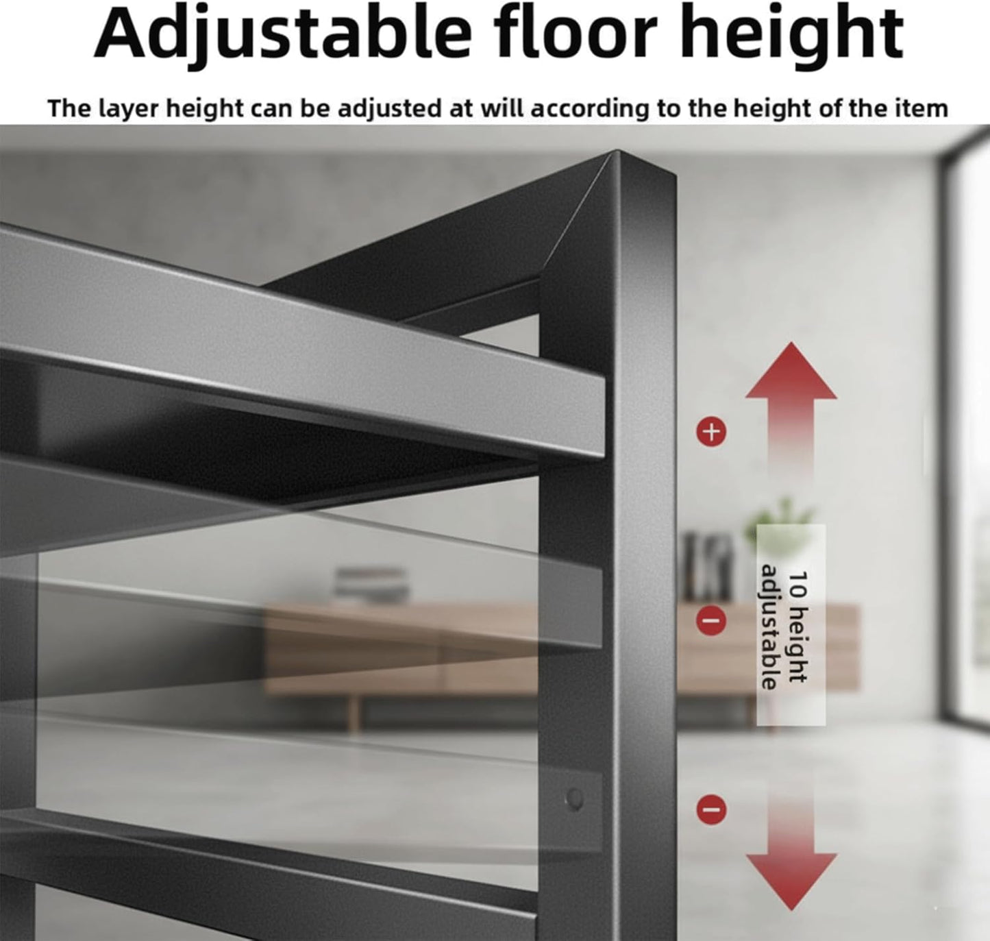 TRUCART Adjustable Metal Kitchen Rack with Hooks and Shelves, Black Storage NEW
