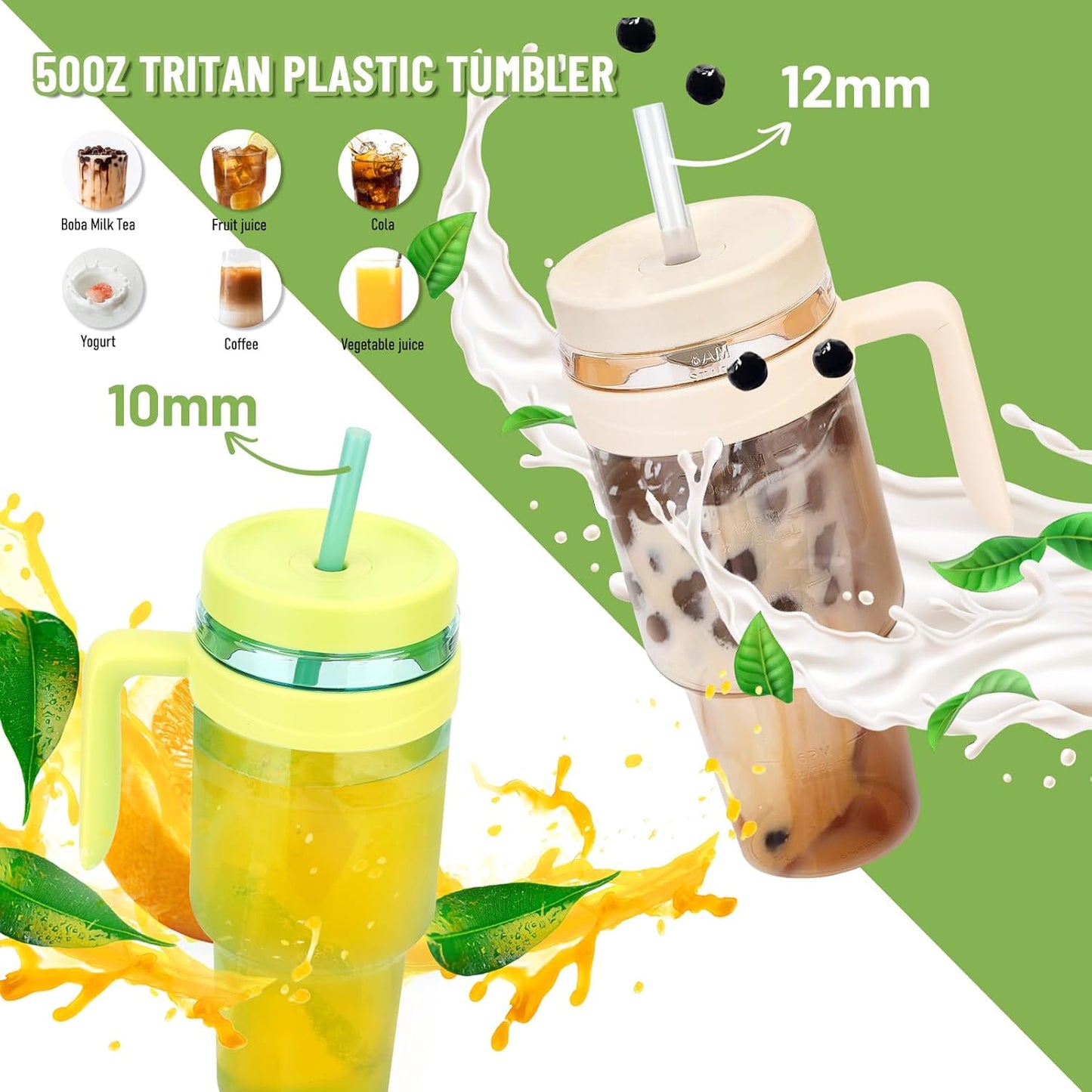 Tronco Sports Water Bottles Reusable Tumbler with Straw Lid BPA-Free 50oz NEW