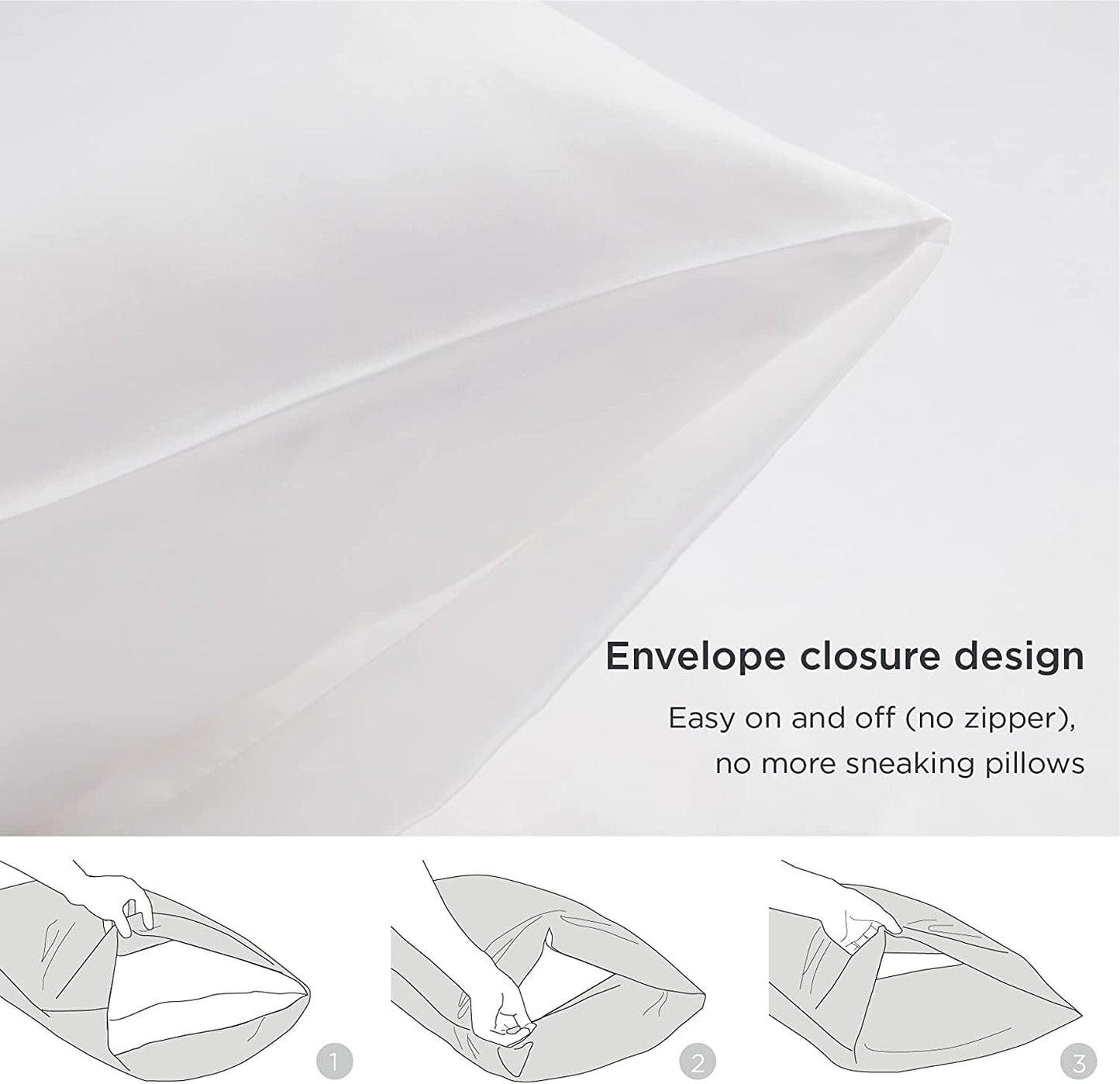 SANOOR Soft Pillowcases Breathable Smooth Silk Pillowcase Set White NEW