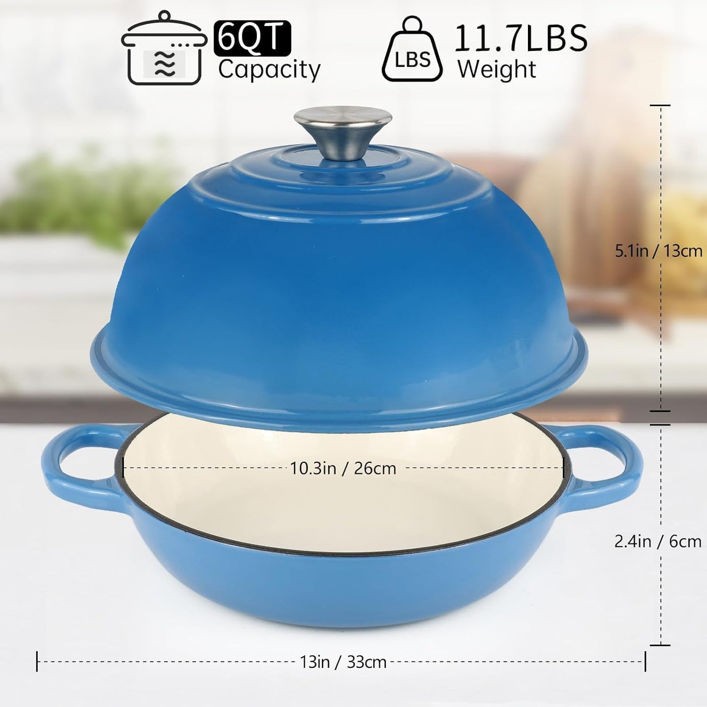 Quintin 6 Dutch Ovens Quart Enameled Cast Iron Dutch Oven Pot with Lid, NEW