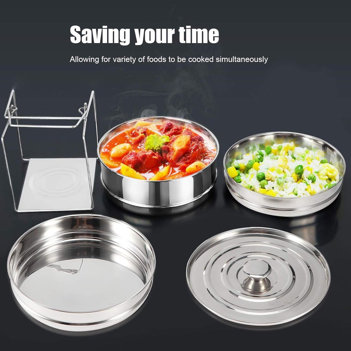 Fdit Stackable Steamers Steamer Insert Pans 3 Tier Stainless Steel Cooker DEMO