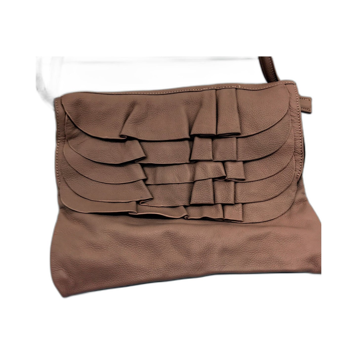 Poppy Green Womens Leather Crossbody Bag with Ruffled Design in Blush Pink NEW