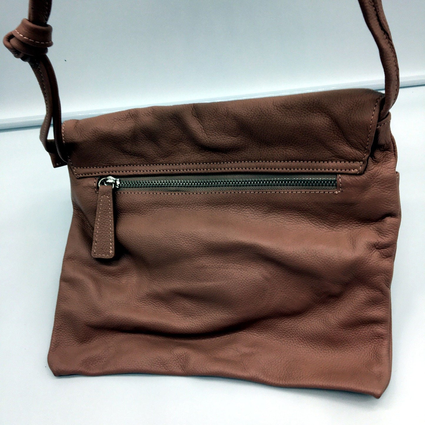 Poppy Green Womens Leather Crossbody Bag with Ruffled Design in Blush Pink NEW