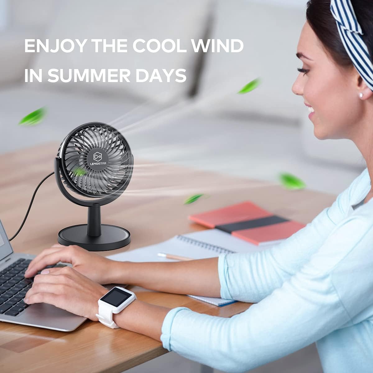 LEMOISTAR Mini USB Fans Desk USB Fan, 4 Speeds, Powerful Desktop Cooling, NEW
