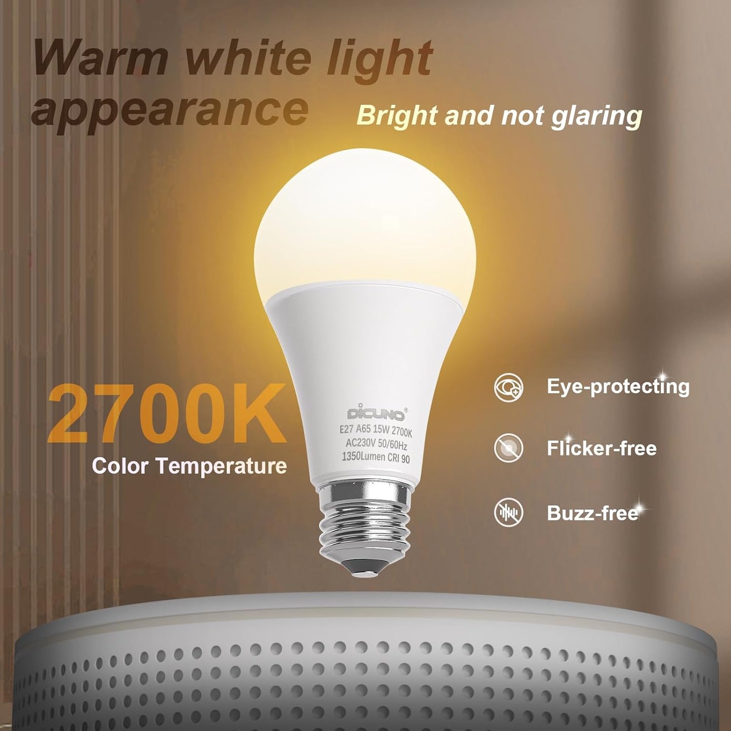 DiCUNO E27 LED Bulbs 15W Equivalent to 100W Incandescent Warm White 2700K NEW