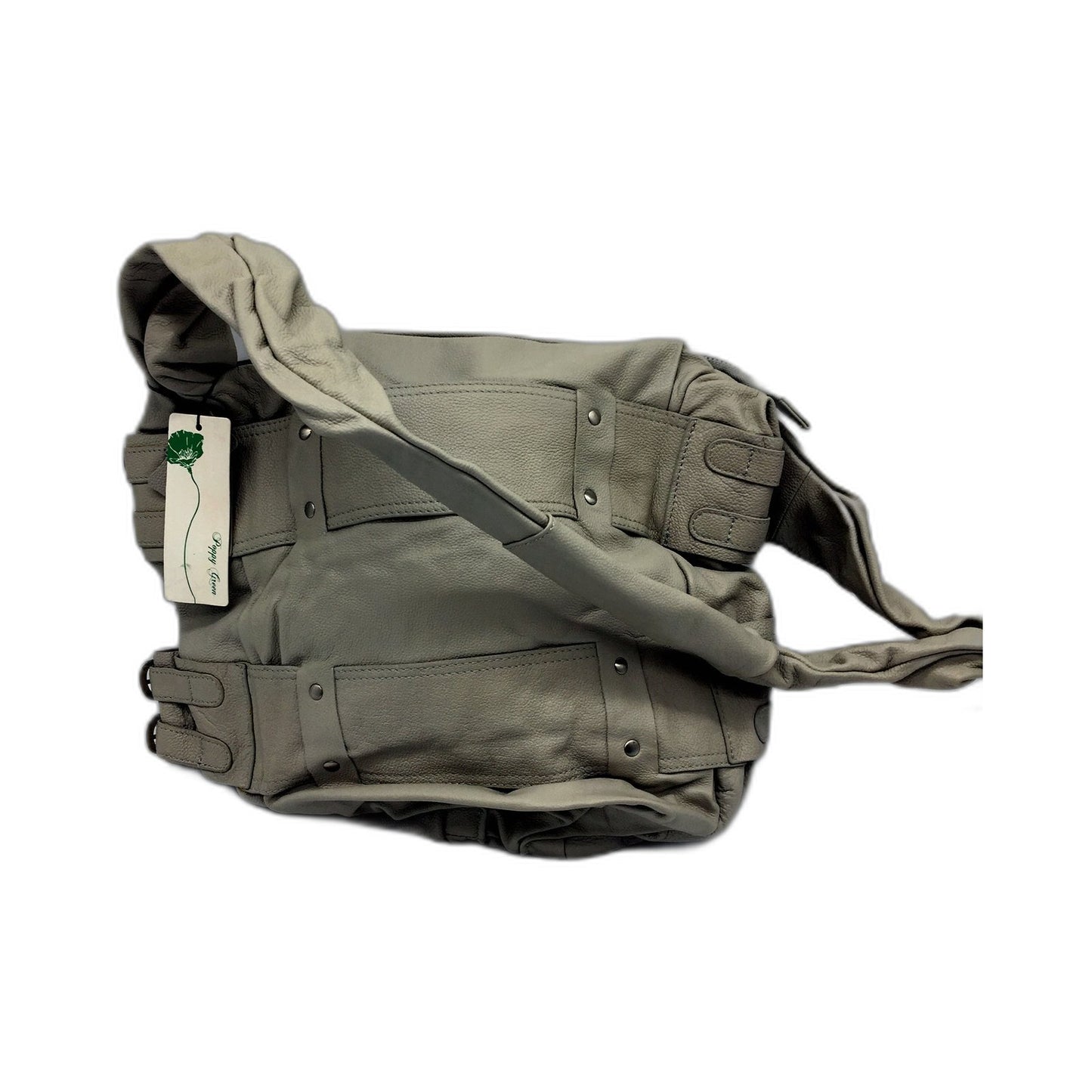 Poppy Green Womens Stylish Buckle Feature Leather Messenger Bag Grey NEW
