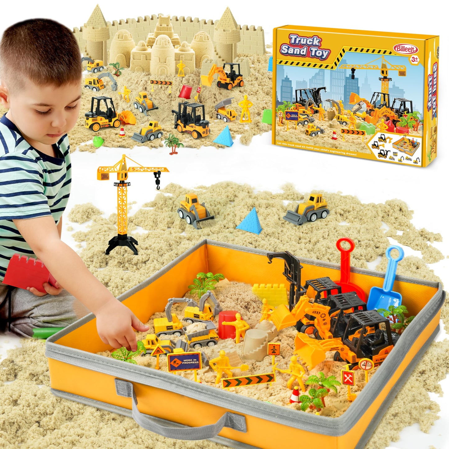 Billeeit Foldable Sandbox Beach Toys Construction Vehicles Playset Ages 3+ NEW