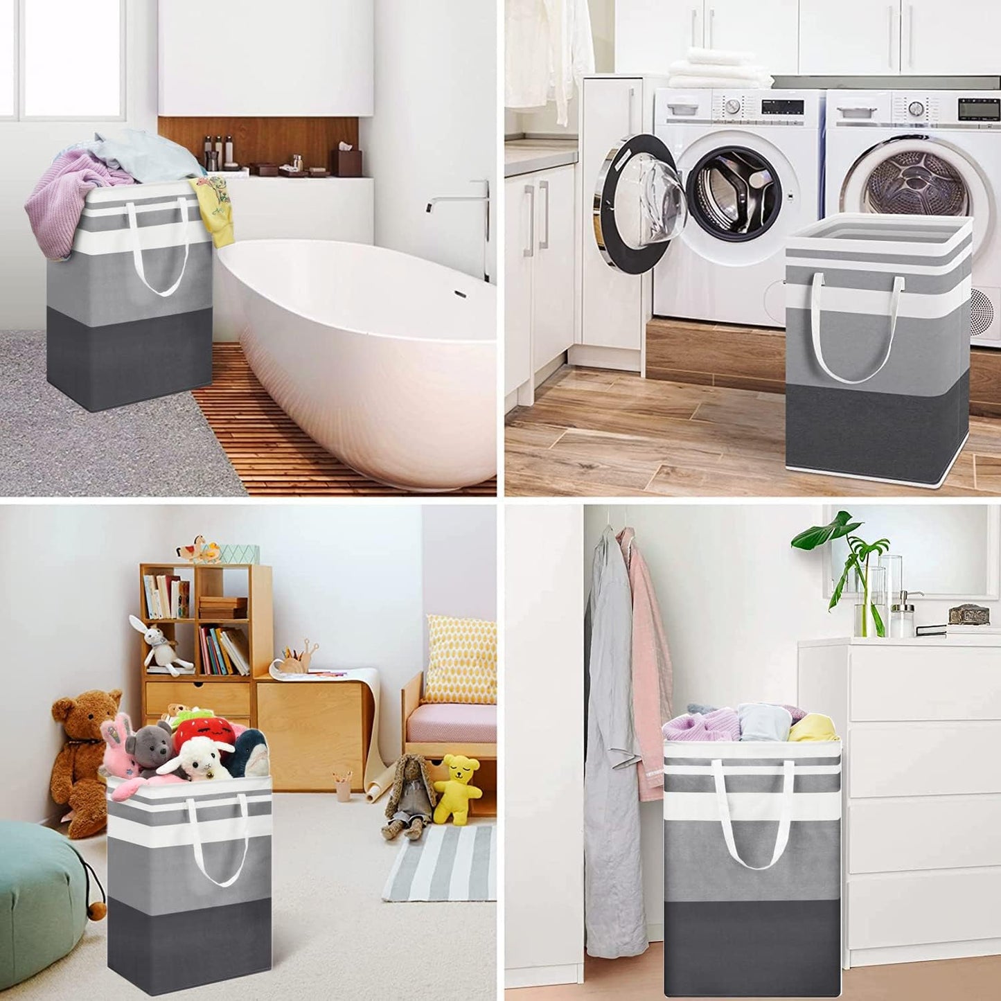 ALINK Large Laundry Bags 75L Collapsible 2Piece Grey Hamper Baskets NEW