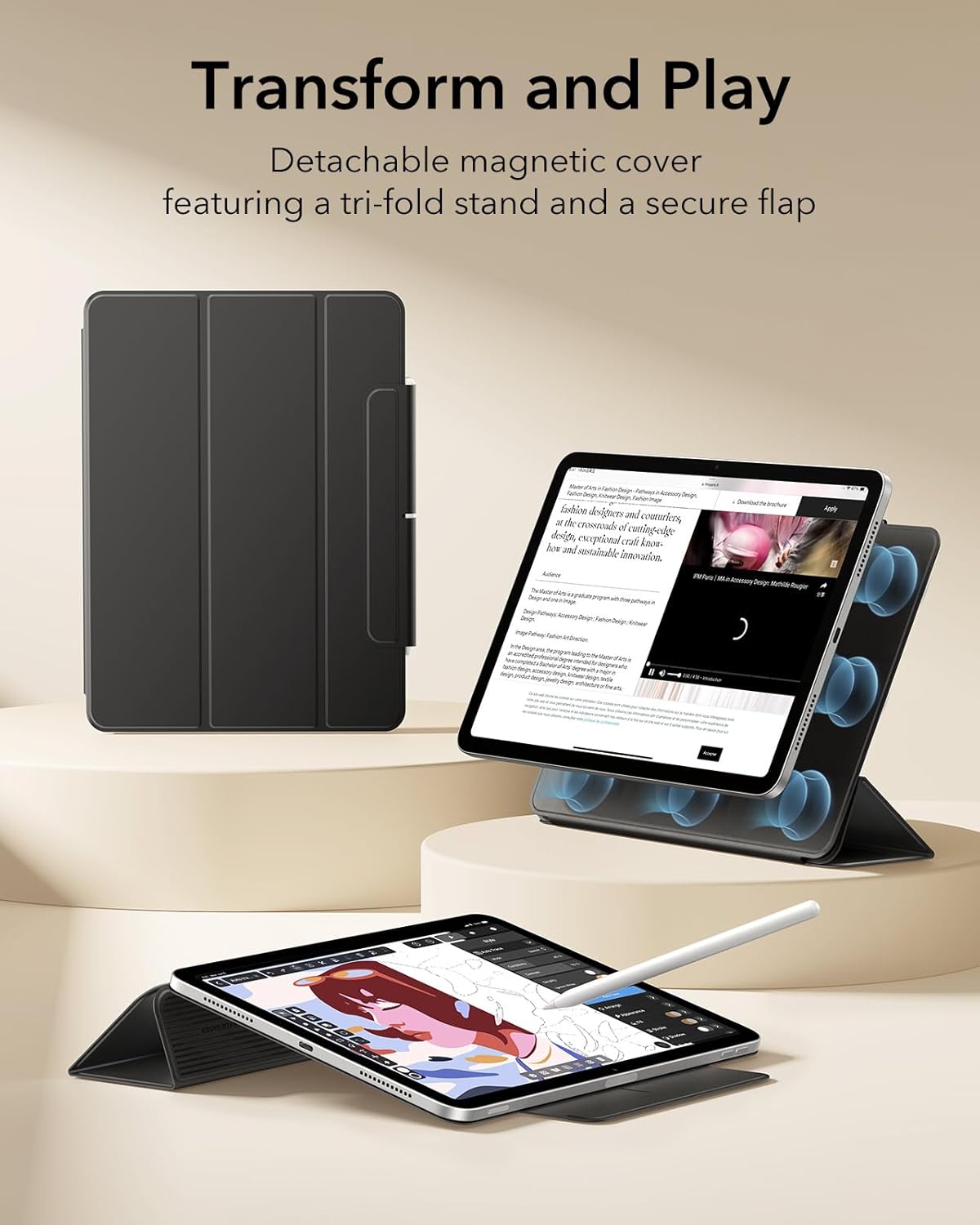 ESR iPad Air 11 Inch Cases for 5th & 4th Gen Tablets, Black NEW