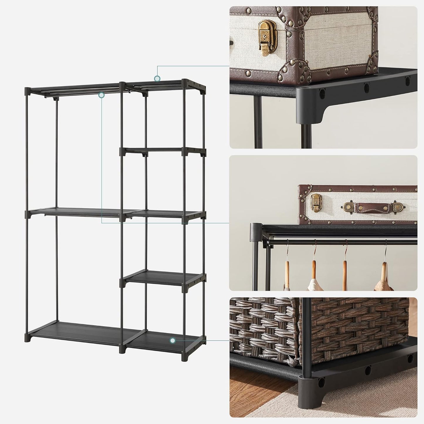 SONGMICS Freestanding Bedroom Wardrobes Wardrobe Vertical Shelf Coat Rack NEW