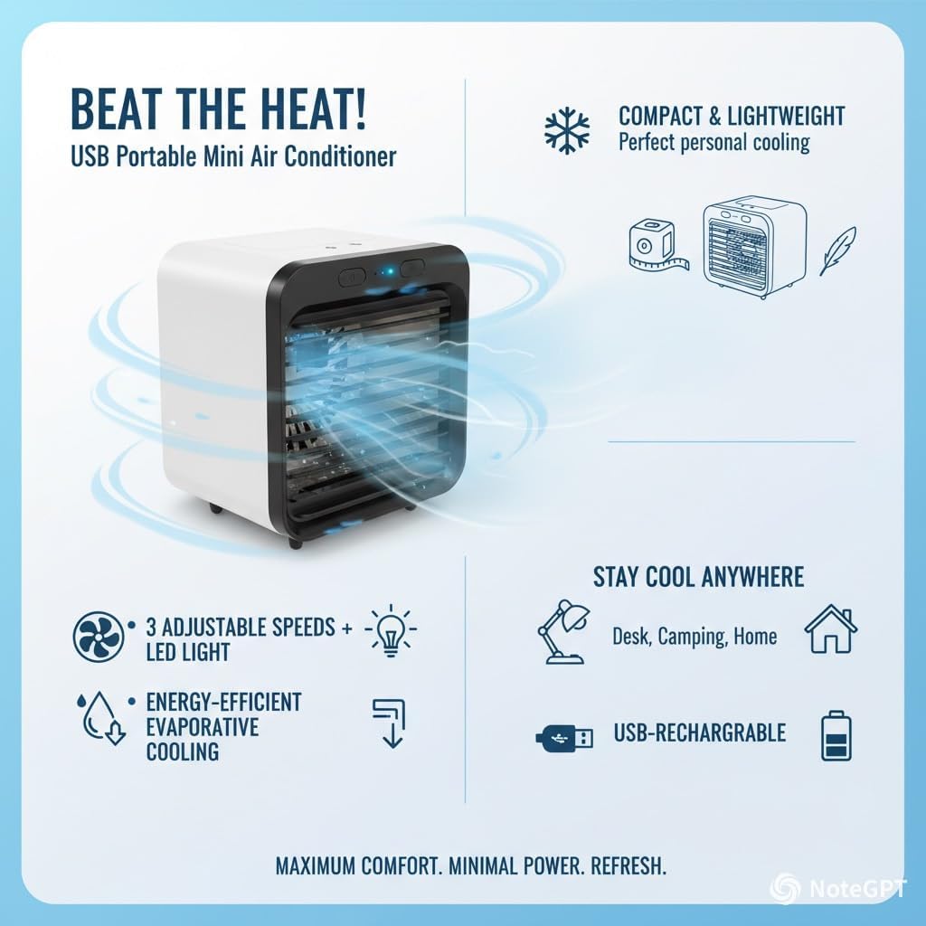 UniPro GOODS Portable Mini Air Conditioner Rechargeable Cooling Fan White NEW