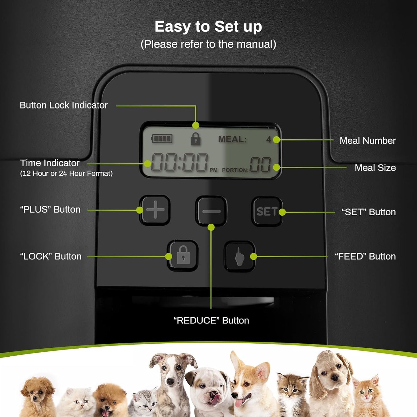 ZEKIRY Automatic Pet Feeder 3L Timed Dog Cat Food Dispenser Scheduled Meals NEW
