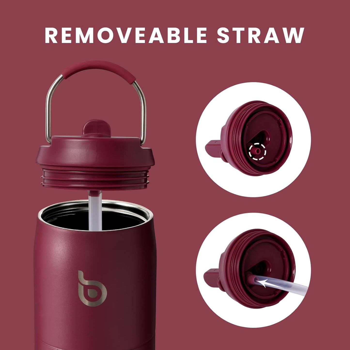 BOTTLE Stainless Steel Sports Water with Straw & Lid, 32oz, Red DEMO
