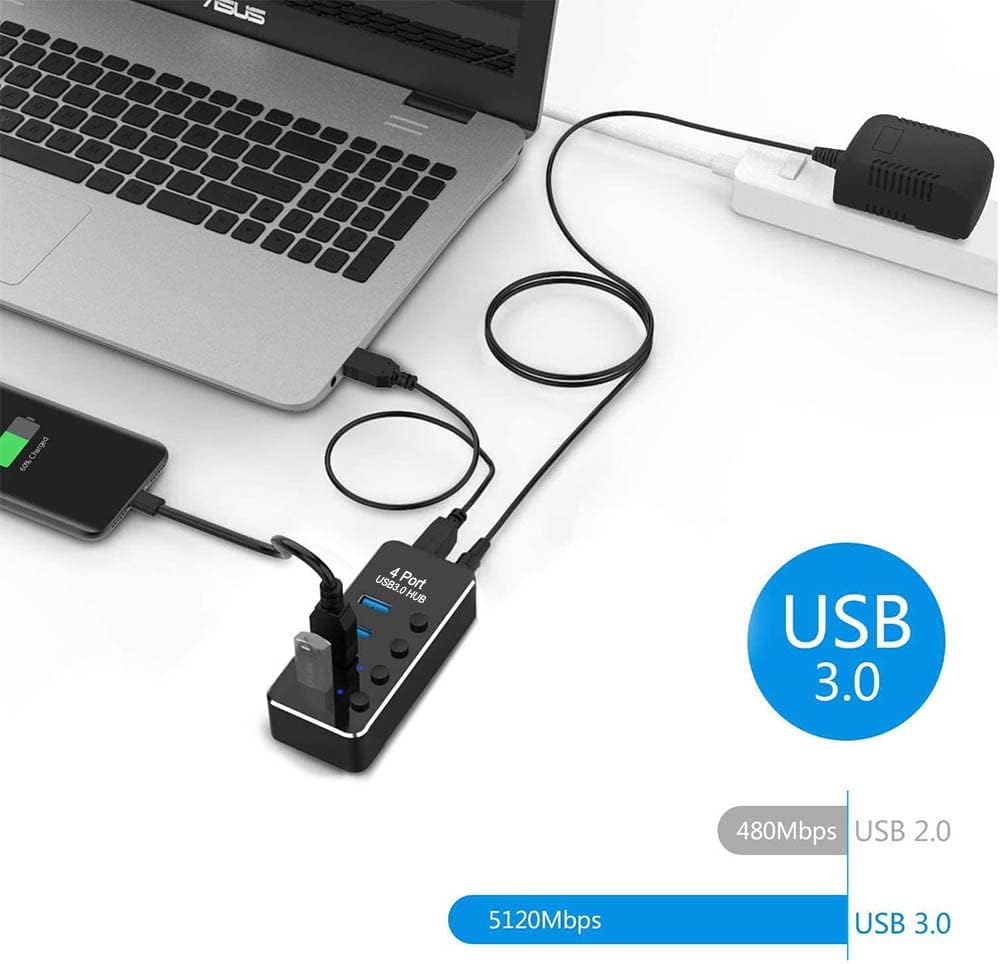 TEKERA 4-Port USB Hubs USB 3.0 Aluminum Hub Splitter for Laptops, PCs, and DEMO