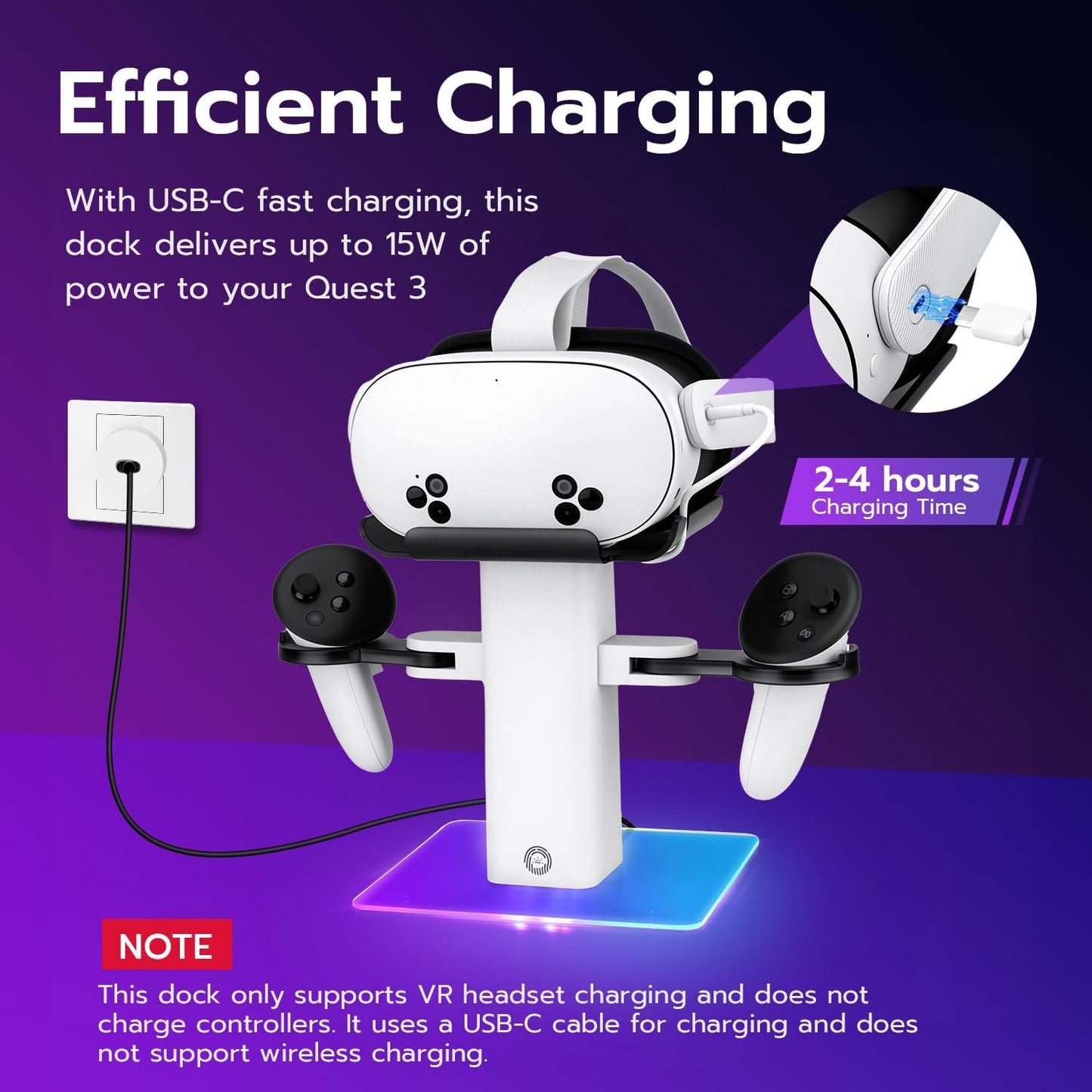 Mcbazel 15W Fast Vertical Charging Stand for Meta Quest 3S/3/2 VR Headset DEMO