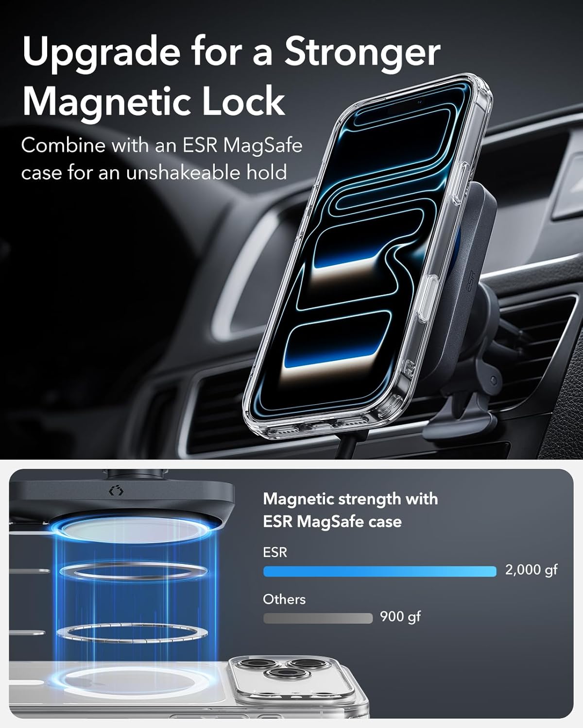 ESR 15W Automobile Chargers MagSafe Car Mount Charger with CryoBoost for NEW