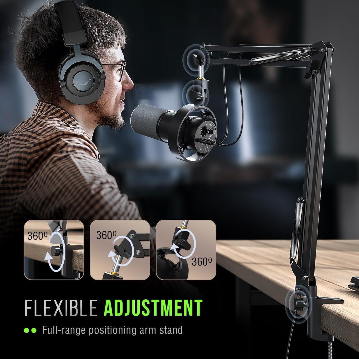 FIFINE USB/XLR PC Microphones Dynamic Podcast Microphone Kit with Boom Arm, NEW