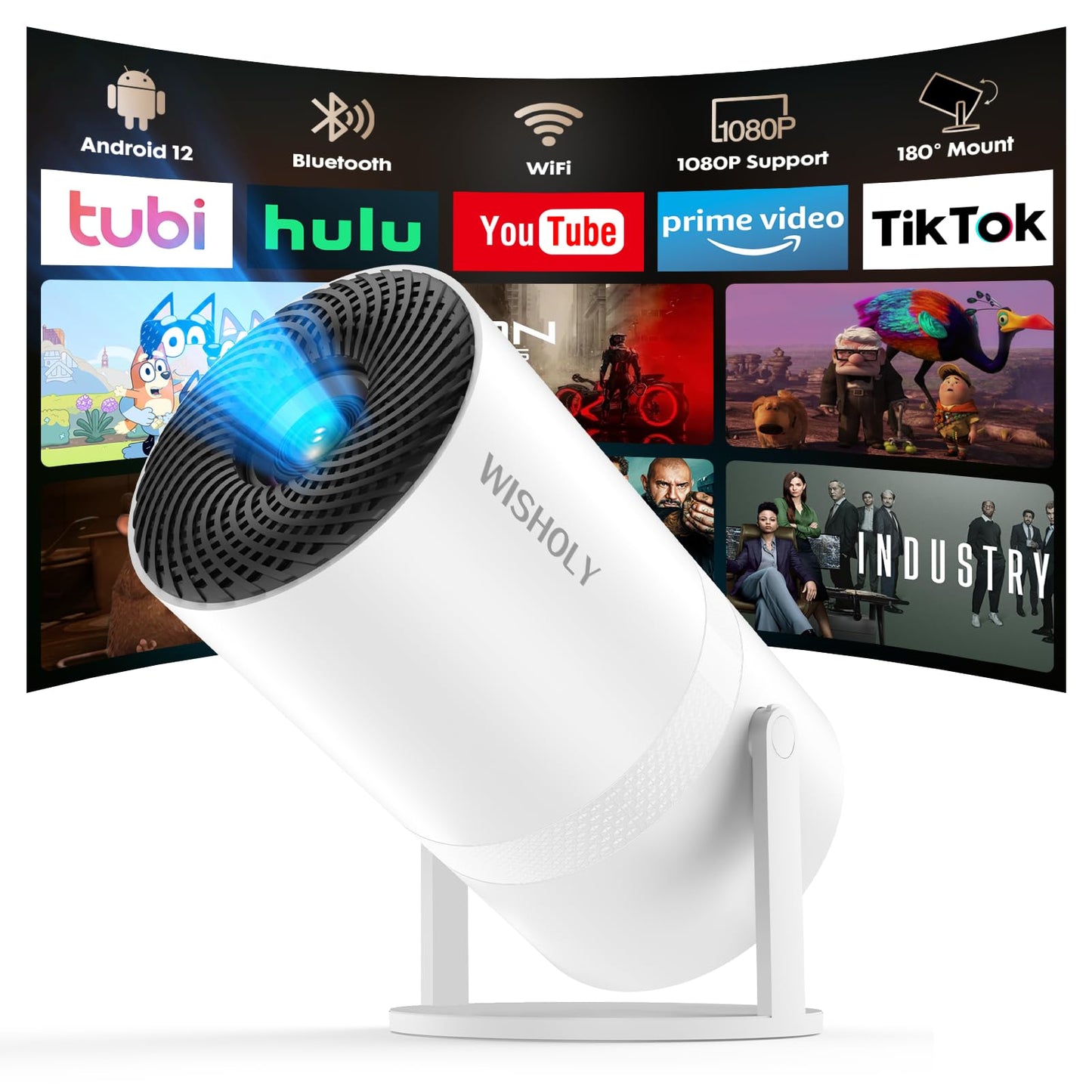 WISHOLY 1080P Projectors Portable Projector with Built-in Apps and DEMO
