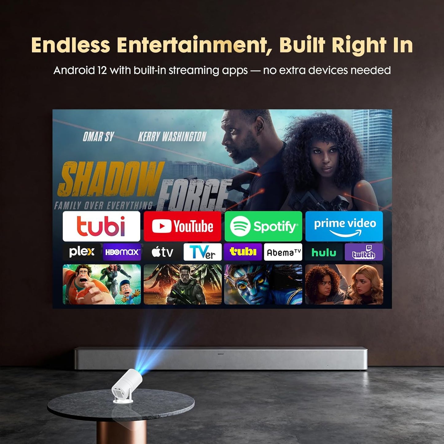 WISHOLY 1080P Projectors Portable Projector with Built-in Apps and DEMO
