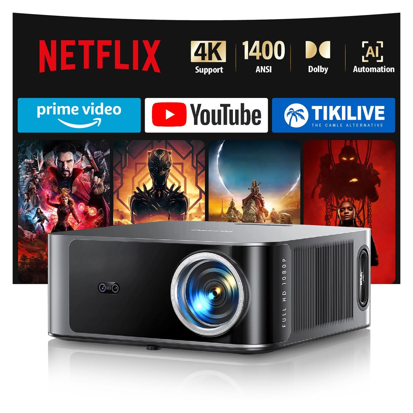 TOPTRO High-Brightness Smart Projector with 1400 ANSI Lumens No Remote