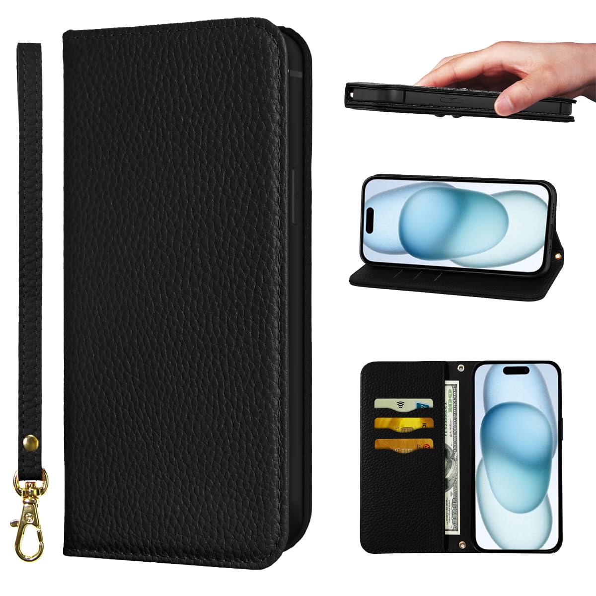 NanHou RFID Blocking Leather Flip Wallet Case with Magnetic Closure DEMO