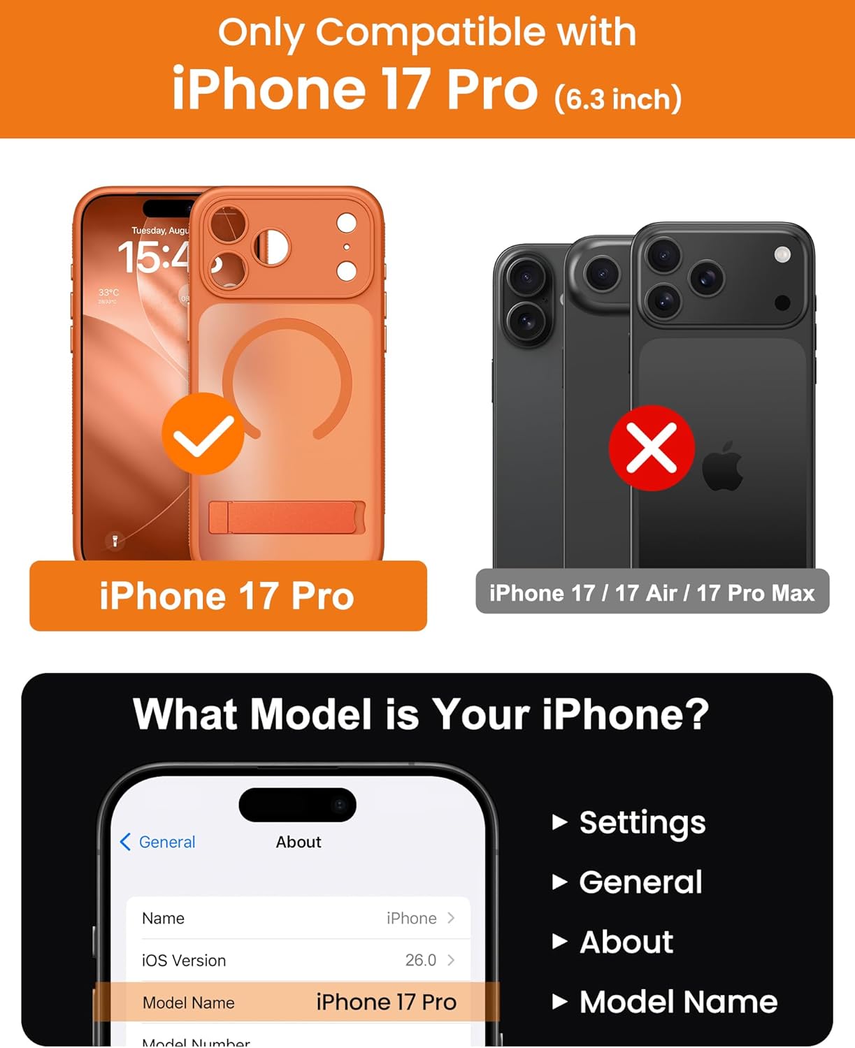 SIXBOX Magnetic Basic Cases iPhone 17 Pro Case with Stand, Camera Button, NEW