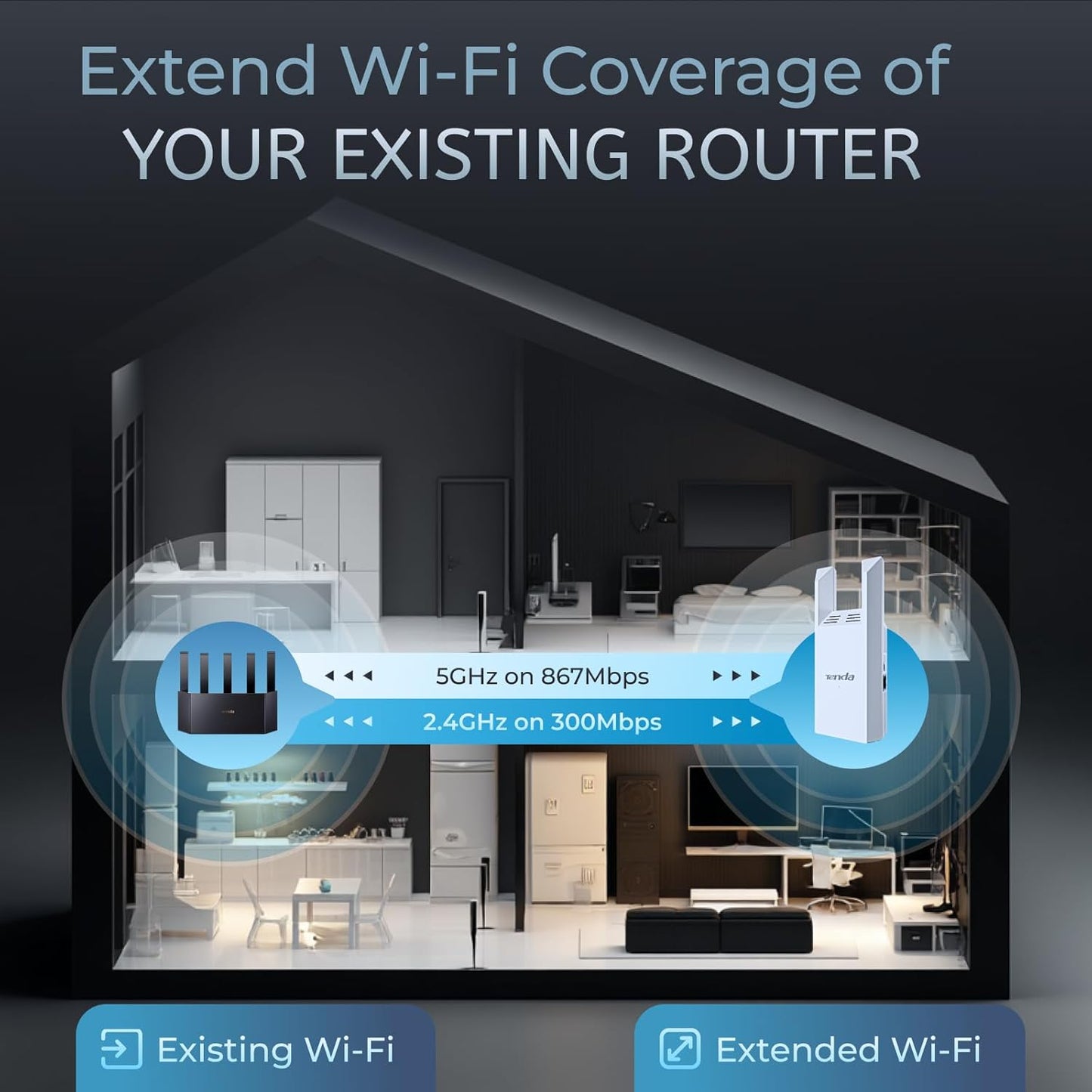 Tenda AC1200 WiFi Range Extender Dual-Band Wireless Repeater Covers 1300 DEMO