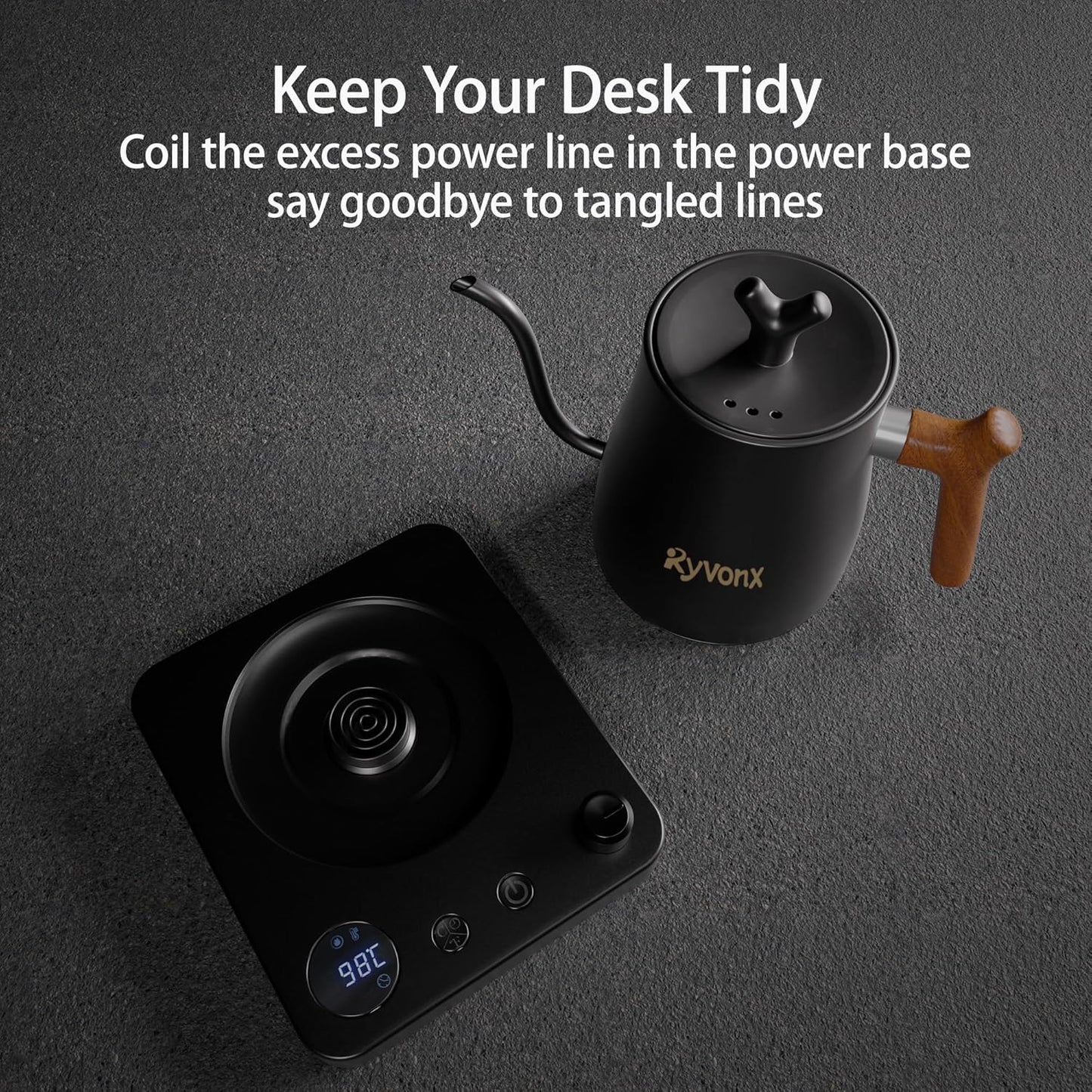 Ryvonx Electric Kettle with Temperature Control LCD Display 1L Stainless DEMO