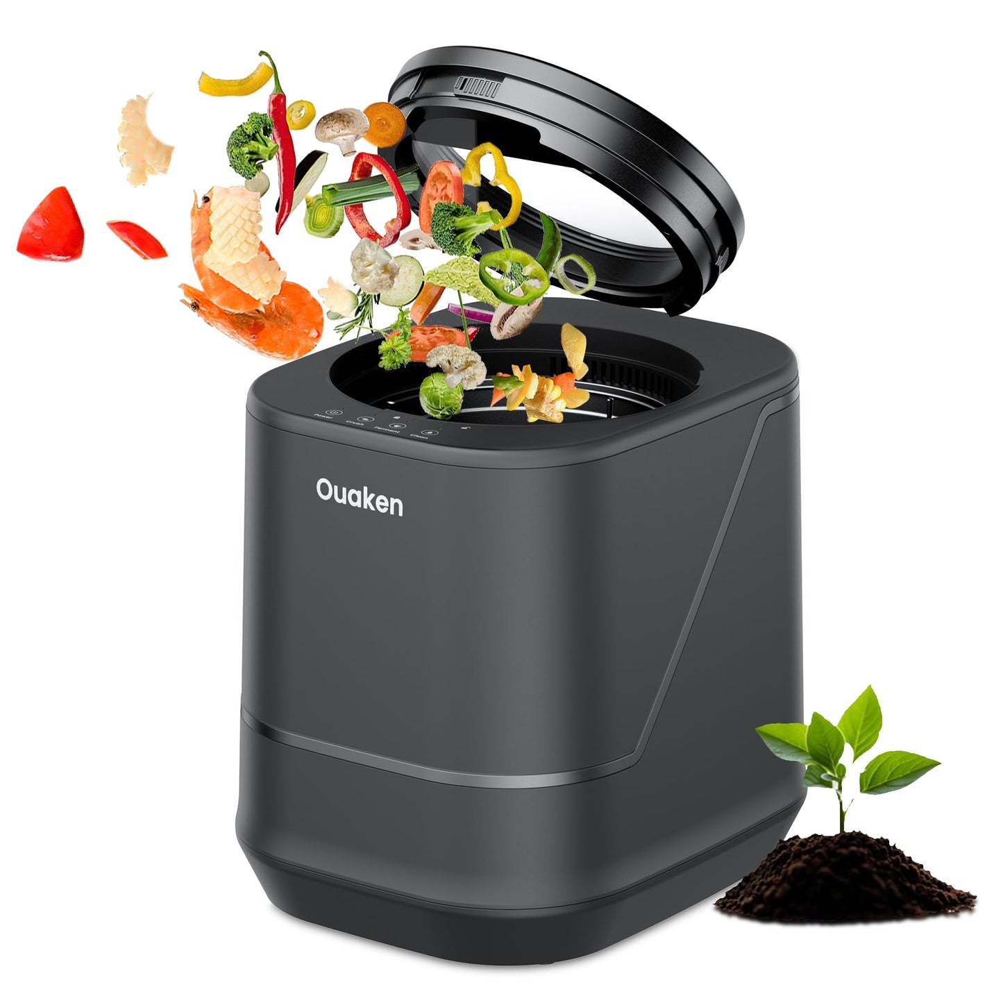 Ouaken Smart Countertop Compost Bin Odorless Low Waste Recycling Black DEMO