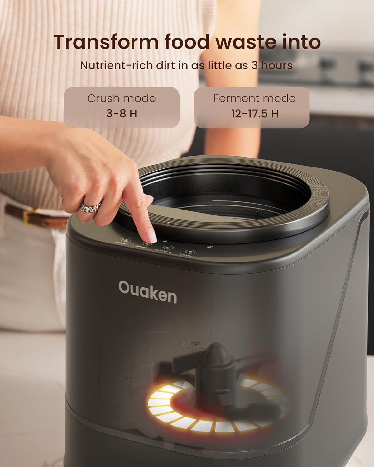 Ouaken Smart Countertop Compost Bin Odorless Low Waste Recycling Black DEMO