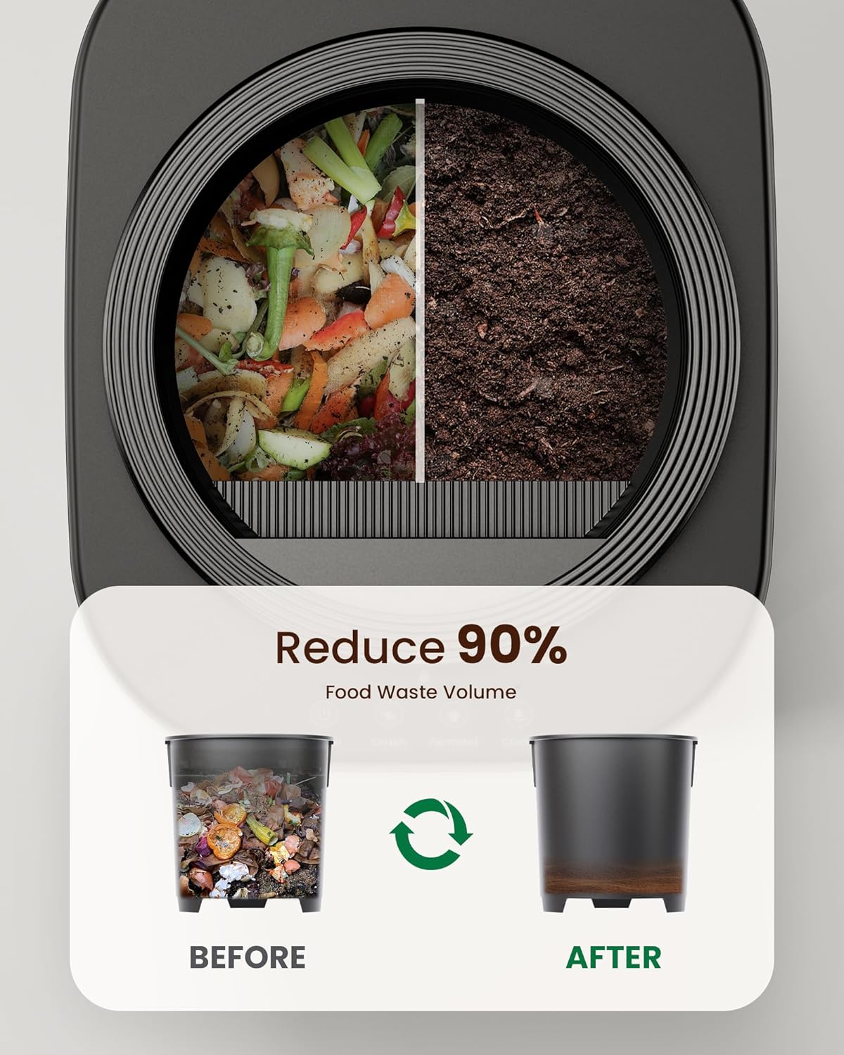 Ouaken Smart Countertop Compost Bin Odorless Low Waste Recycling Black DEMO