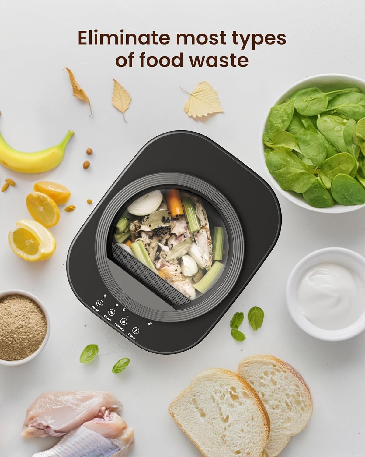 Ouaken Smart Countertop Compost Bin Odorless Low Waste Recycling Black DEMO