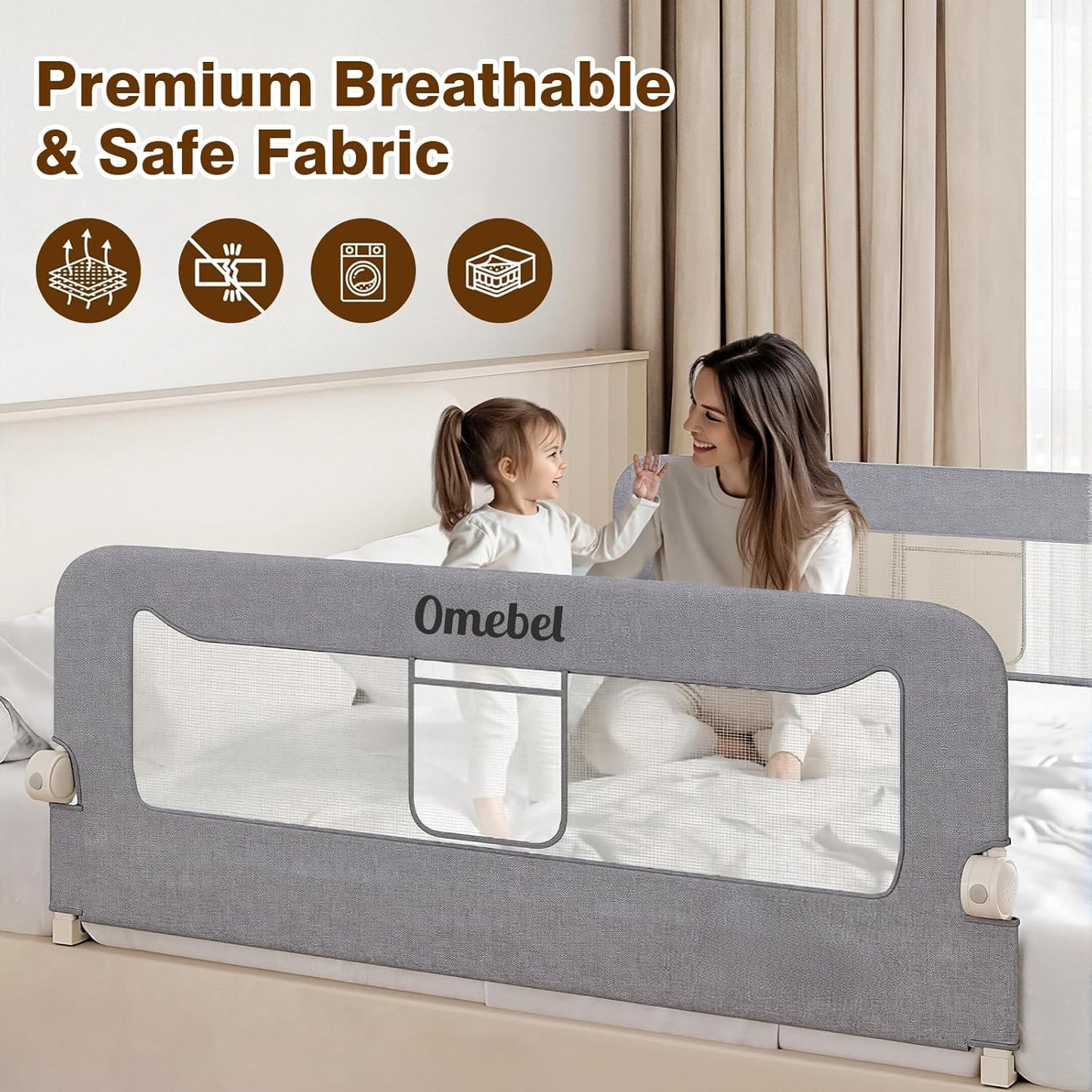Omebel 200CM Grey Toddler Bed Rails Long Safety Guard Bedside for Crib DEMO