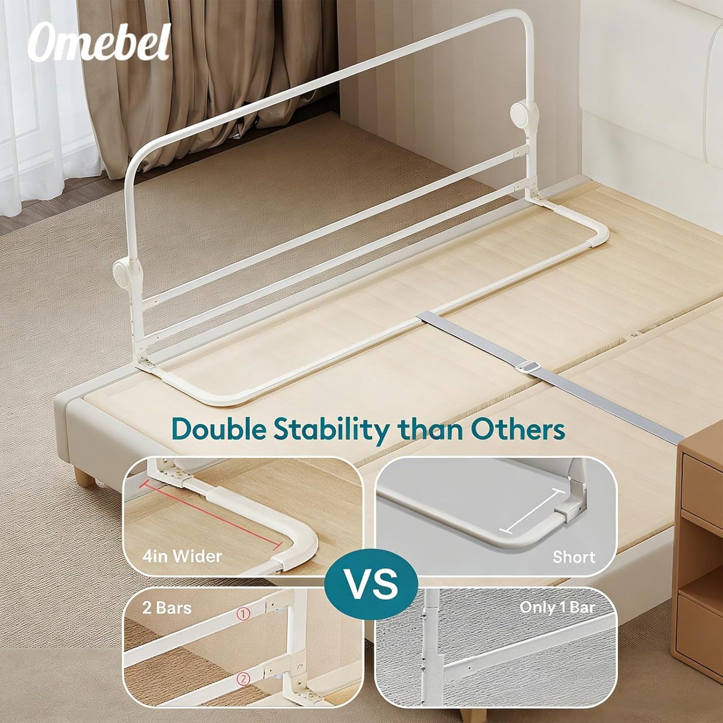 Omebel 200CM Grey Toddler Bed Rails Long Safety Guard Bedside for Crib DEMO