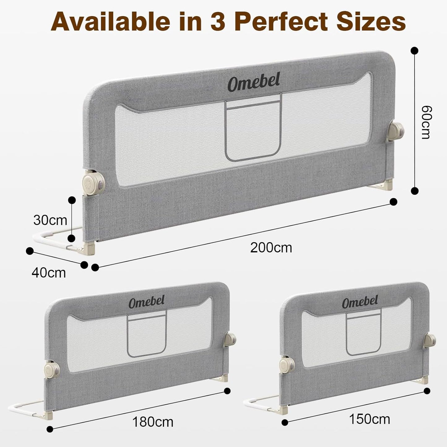 Omebel 200CM Grey Toddler Bed Rails Long Safety Guard Bedside for Crib DEMO