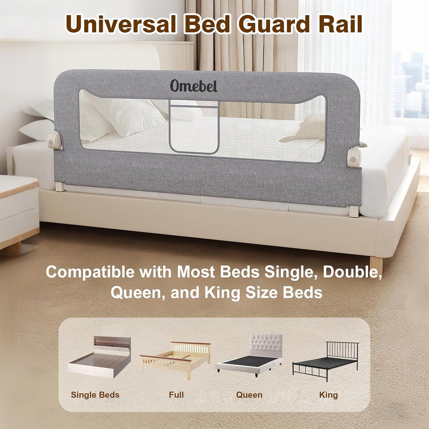 Omebel 200CM Grey Toddler Bed Rails Long Safety Guard Bedside for Crib DEMO