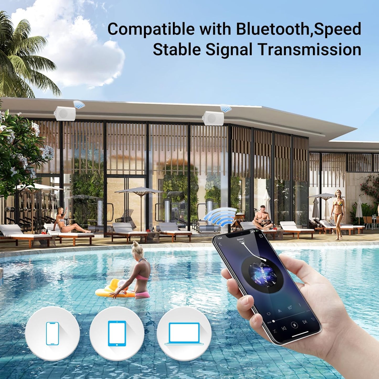 Herdio Outdoor Bluetooth Speakers - Waterproof 4" 200W Wall Mounted White NEW