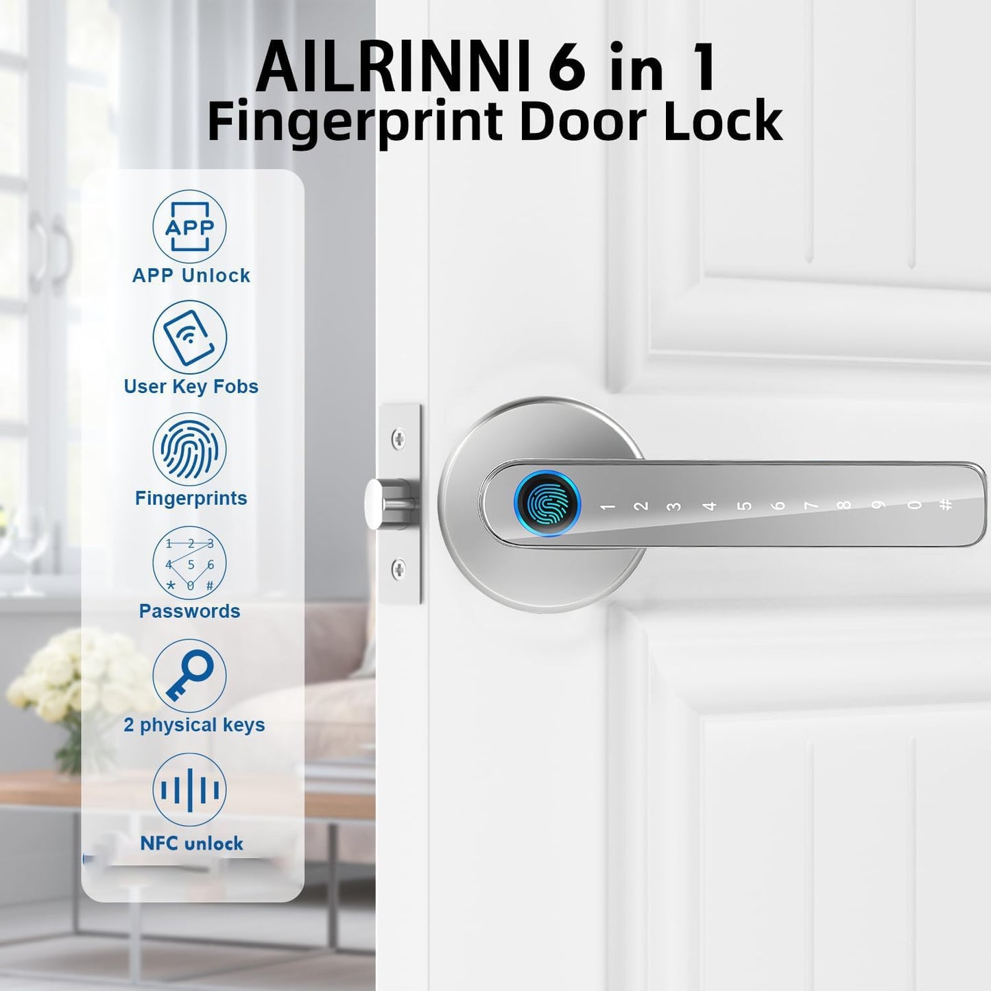 AILRINNI 5-in-1 Fingerprint Smart Door Lock Zinc Alloy Combination Padlock DEMO