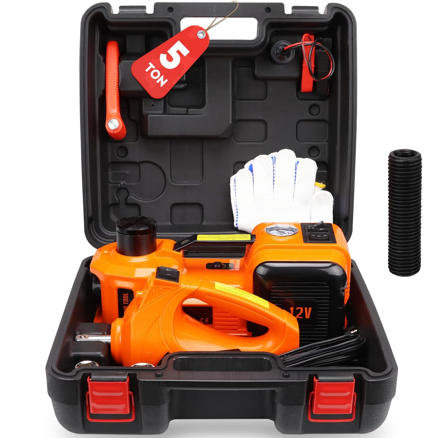 HORUSDY 5 Ton Hydraulic Car Jack Kit with 12V Electric Impact Wrench Tire DEMO